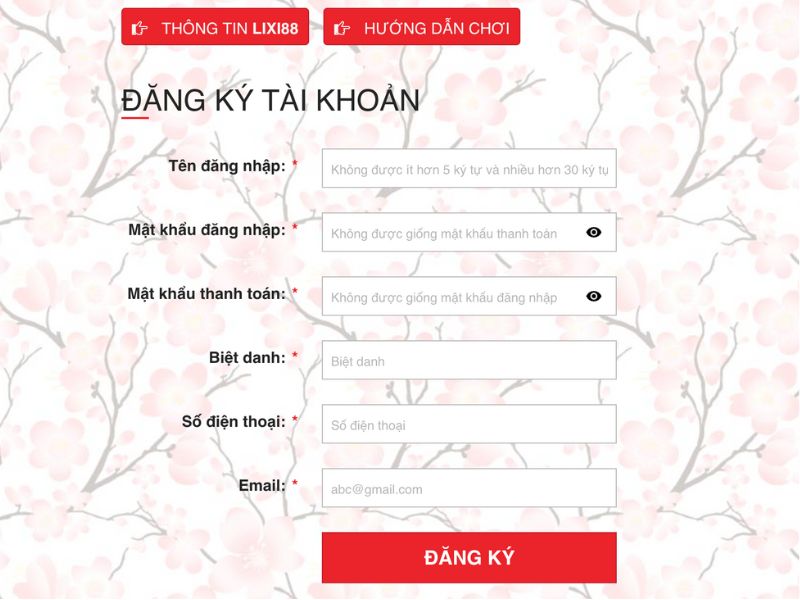 Đăng ký Lixi88 siêu đơn giản chỉ với 4 bước, sở hữu tài khoản ngay
