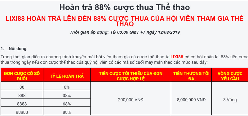 Hoàn Trả Khủng Lên Đến 88% Khi Thua Cược Tại Sân Chơi Thể Thao