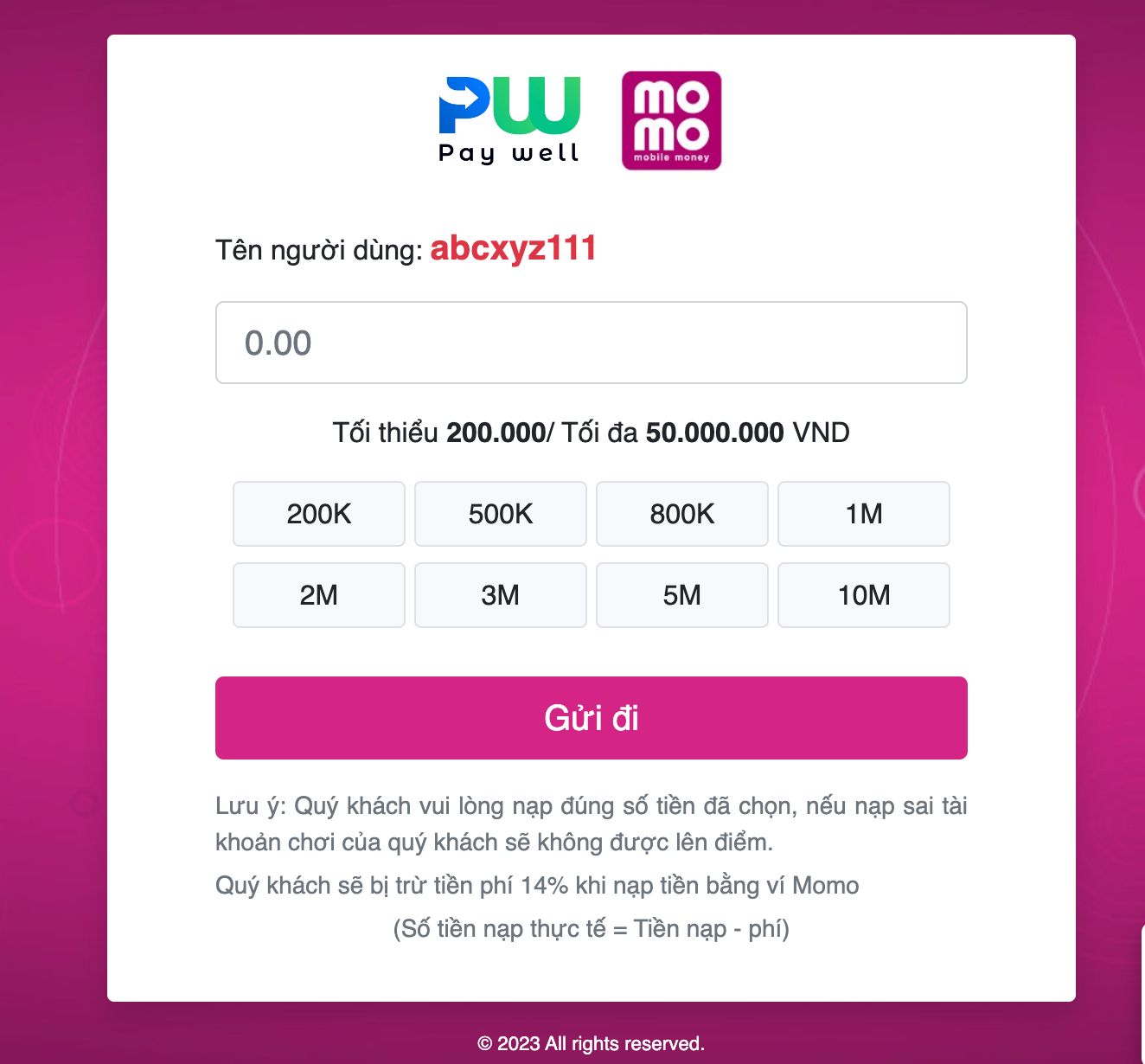 Đối với tùy chọn nạp tiền Lixi88 bằng Momo, thành viên sẽ mất một khoản phí nhỏ