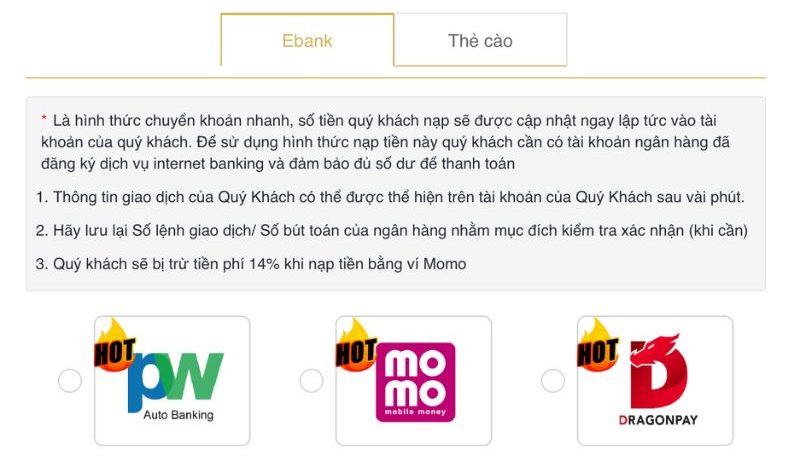 Chuyển khoản nhanh bằng tài khoản ngân hàng của mình giúp anh em nạp tiền Lixi88 không mất phí